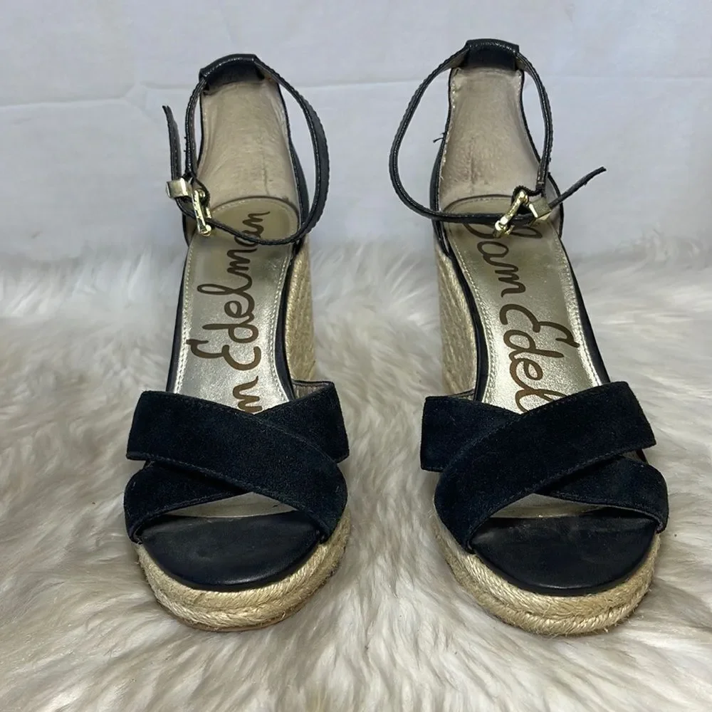 Sam Edelman Brenda Black Vegan Sueded Strappy Espadrilles‎ Sz 6.5